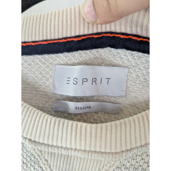 Men's Esprit Waffle Knit Crew Neck Long Sleeve Sweater Cream Gray Raglan L (D14) - Picture 8 of 9